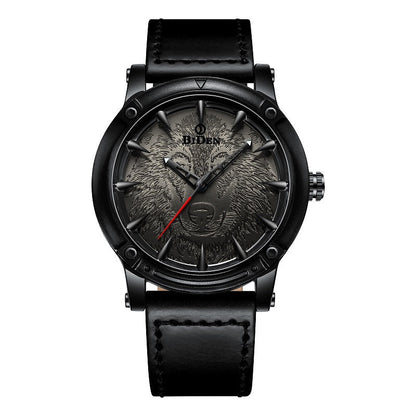 Men's solid color casual quartz watch with belt-style strap and round dial