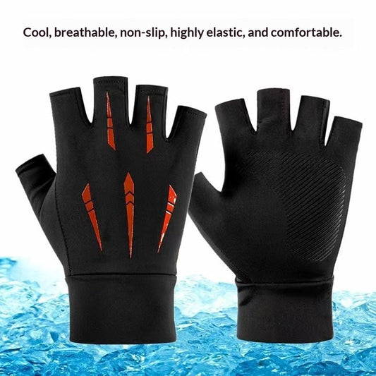 Summer outdoor sports half-finger ice silk gloves with non-slip grip