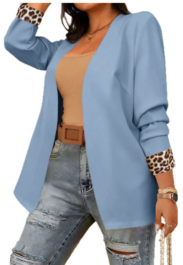 Women's leopard-print patchwork long-sleeve blazer by My Store
