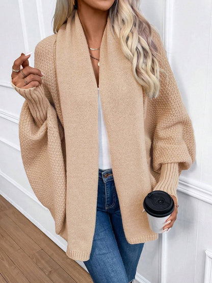 Women's solid-color loose-fit knitted cardigan with large lapel collar