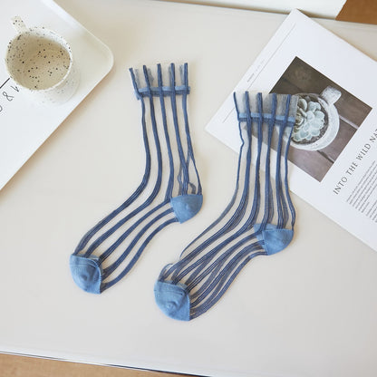 Women's thin mid-calf solid-color lace-up socks, visible front view