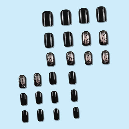 Dark ins-style black vine press-on nails with intricate botanical design, My Store brand