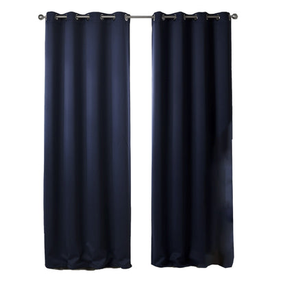 Dark blue blackout fabric printed bedroom curtains close-up