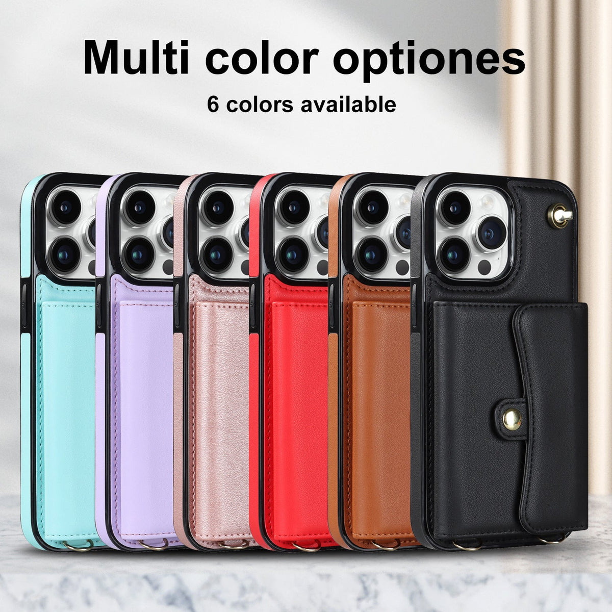 Crossbody card holder phone case with multi-function card slots and adjustable strap