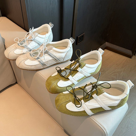 Women’s Y2K retro color block cross-strap sneakers with patchwork suede, lace-up slip-on design and lightweight sole