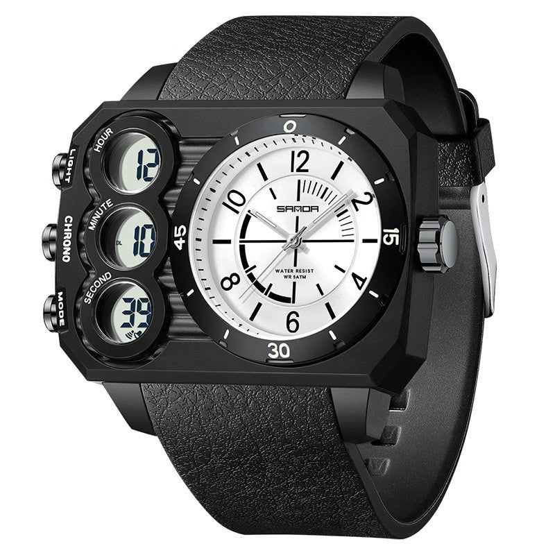 Men's outdoor sports waterproof watch with rugged design, large dial, and dual display