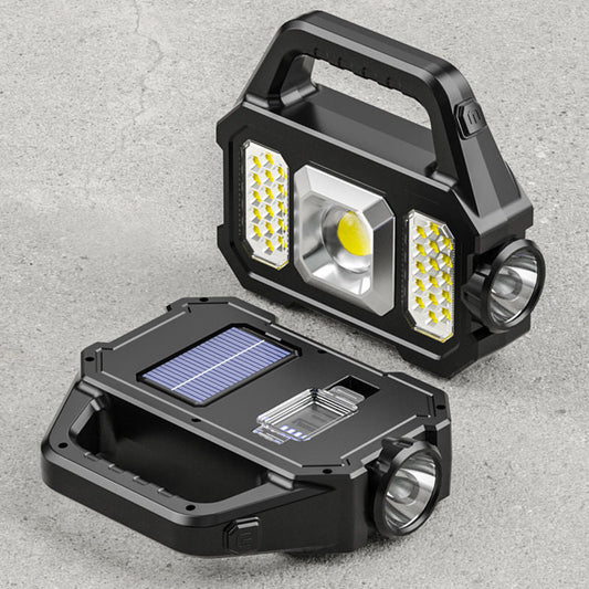 Outdoor waterproof solar power charger flashlight with strong light, black handheld design