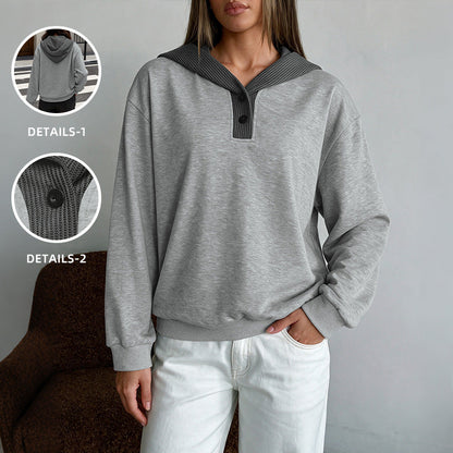 Women's relaxed-fit loose-fitting patchwork color-block hooded sweatshirt by My Store