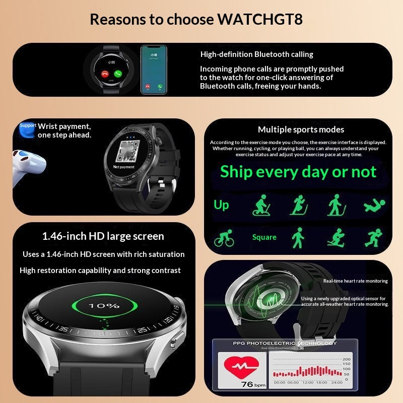 GT8 Bluetooth calling smartwatch with sleek high-end design and digital display