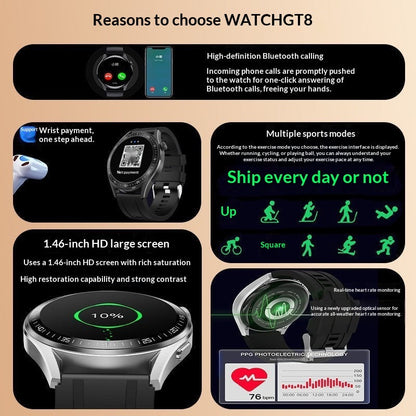 GT8 Bluetooth calling smartwatch with sleek high-end design and digital display