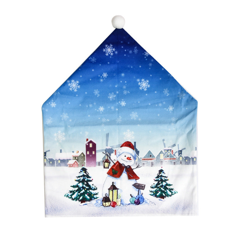 Christmas cartoon chair covers featuring festive holiday decorations, red and white design