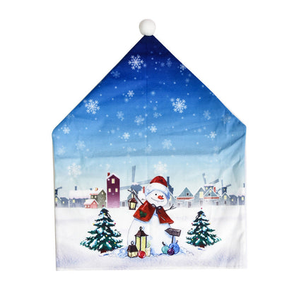 Christmas cartoon chair covers featuring festive holiday decorations, red and white design