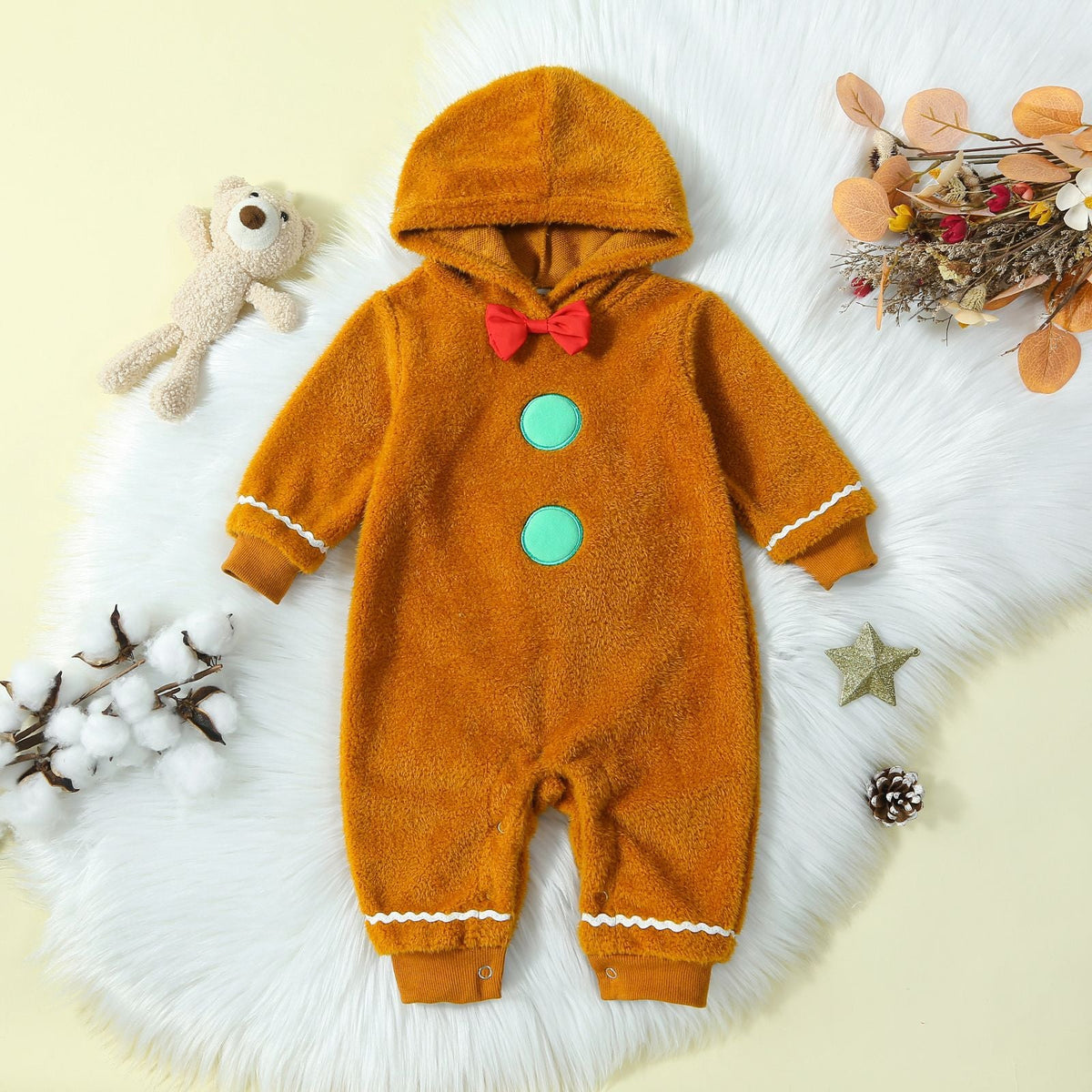 Children's Christmas infant fur hooded one-piece in a solid color by My Store