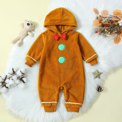 Children's Christmas infant fur hooded one-piece in a solid color by My Store