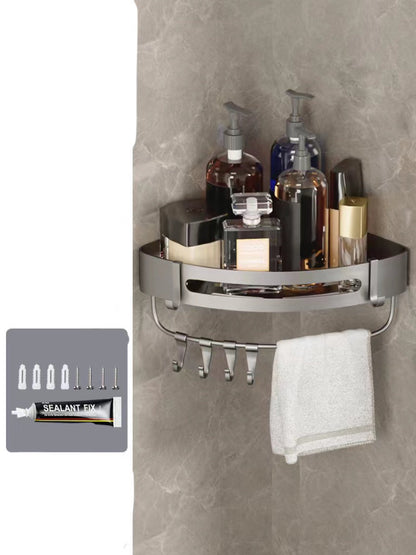 Triangle bathroom wall shelf with perforated design, simple storage rack for hanging toiletries