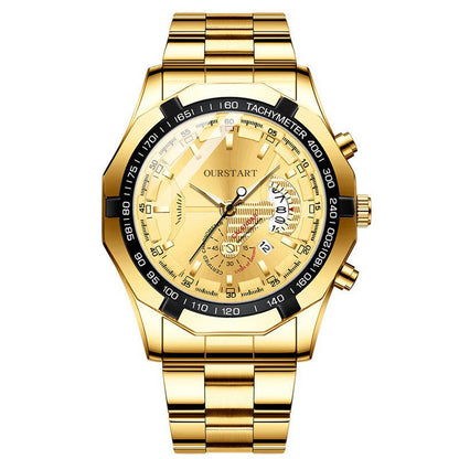 Men's non-mechanical calendar business watch with classic dial design