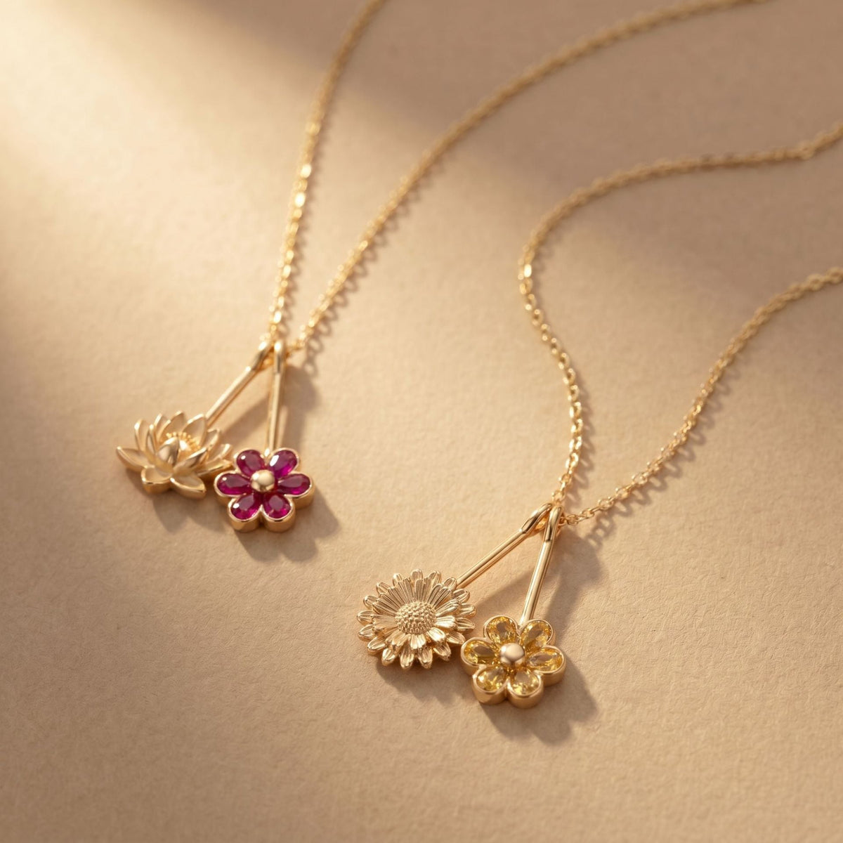 December flower pendant birthstone necklace with a delicate floral charm on a chain