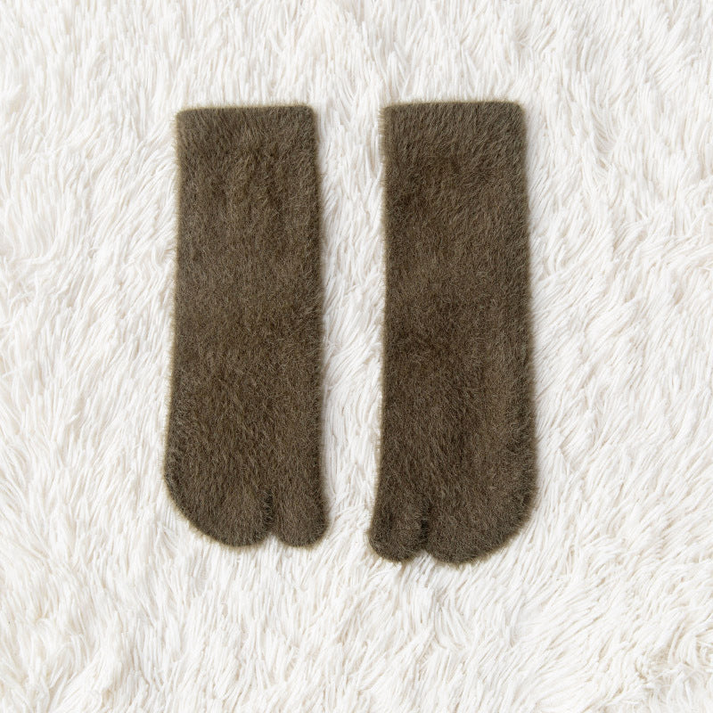 Women's fleece-lined thermal winter toe socks, mid-calf thick warm design by My Store