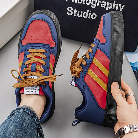 Men's striped low-top skate shoes, breathable casual sneakers for all seasons