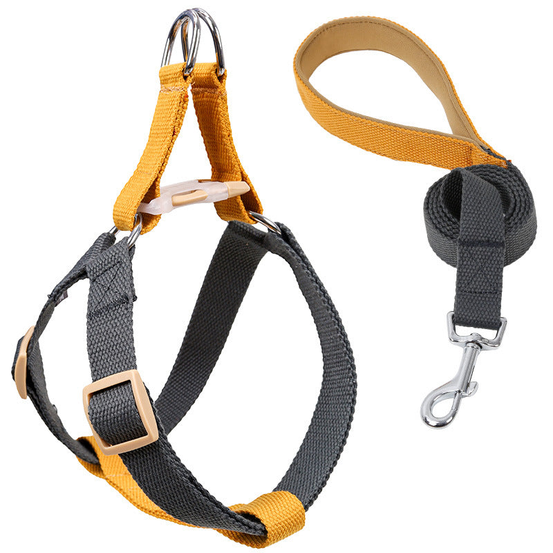 Color pet drawstring vest-style dog leash in vibrant multicolor design