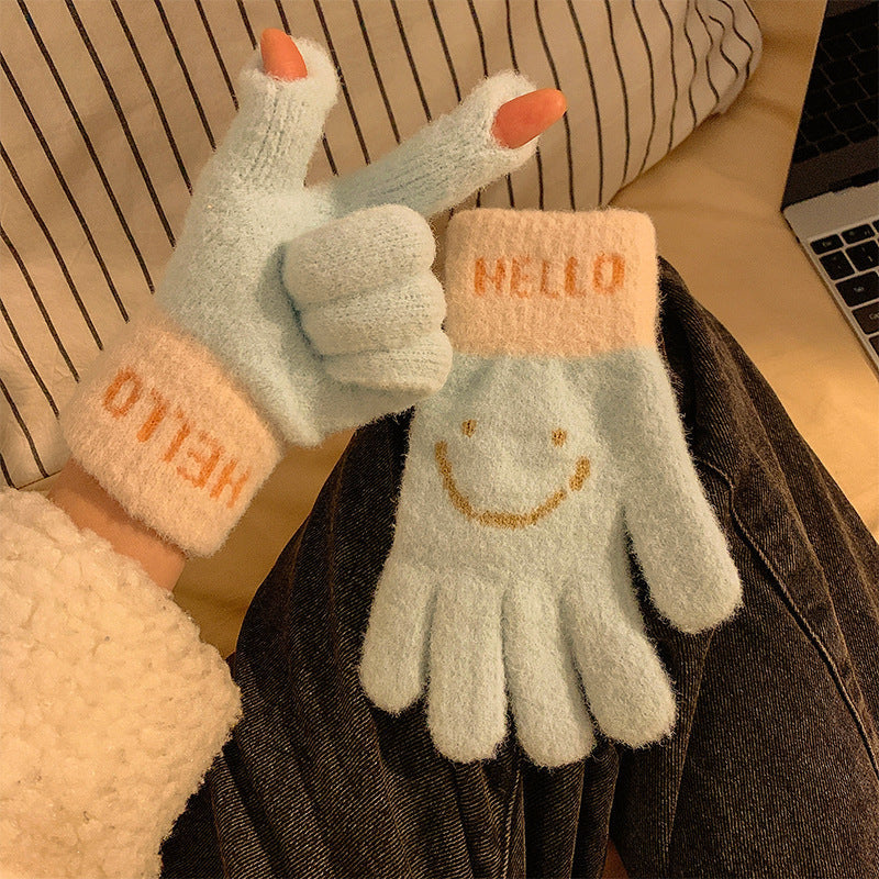 Winter fingerless knitted gloves with touchscreen fingertips, warm windproof design by My Store