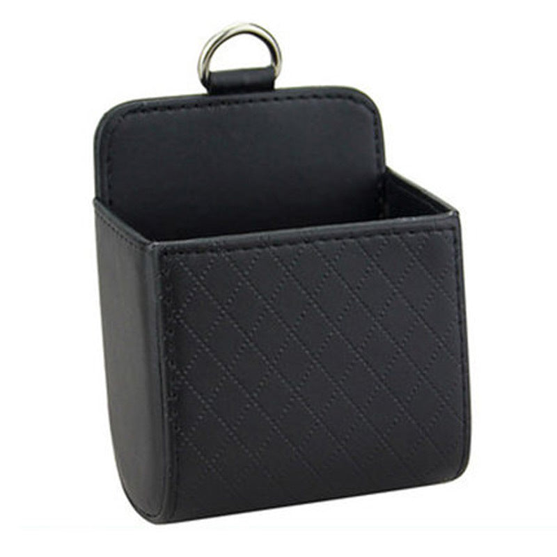 Multi-function car storage bag attached to an air outlet, showing compact accessory organizer design