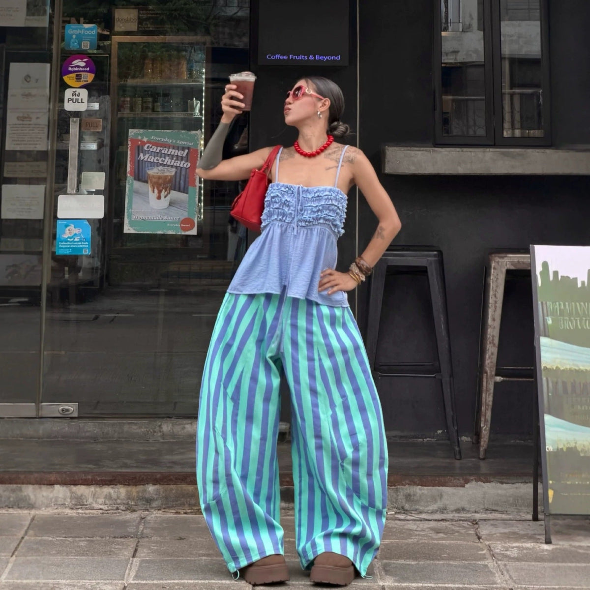 Women's loose-fitting fashionable high-waisted wide-leg pants by My Store