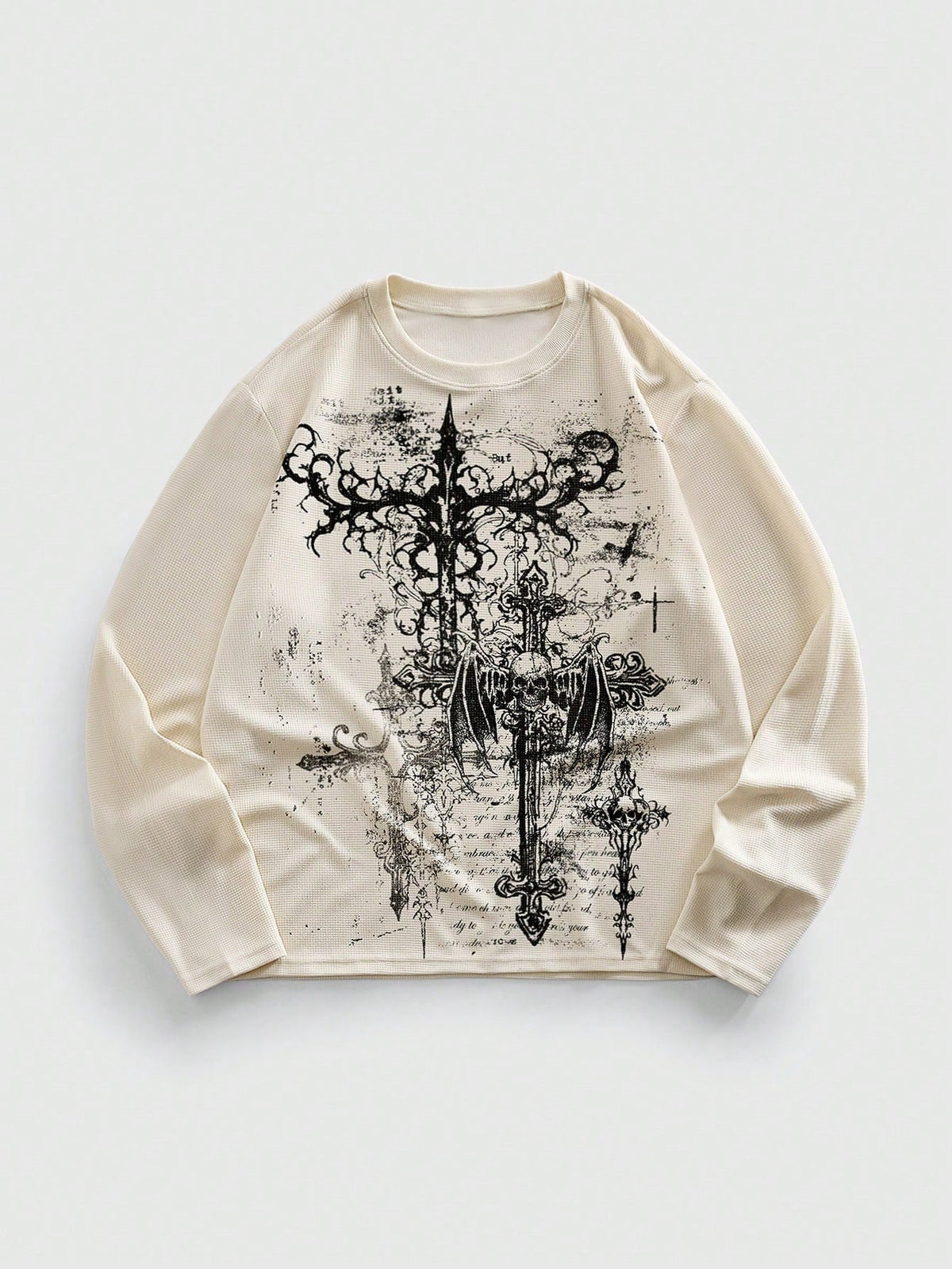 Letter skull print personalized casual top, front view with graphic design and customizable text area