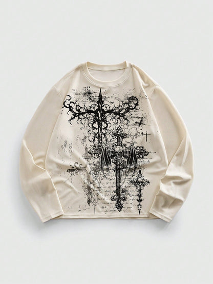 Letter skull print personalized casual top, front view with graphic design and customizable text area