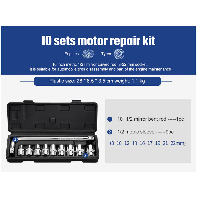 Socket ratchet wrench set repair tools with assorted sockets and ratchet handle