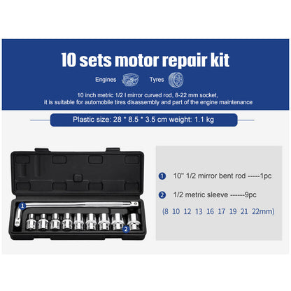 Socket ratchet wrench set repair tools with assorted sockets and ratchet handle