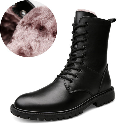 Men's leather winter boots with warm fleece lining and classic British-style design