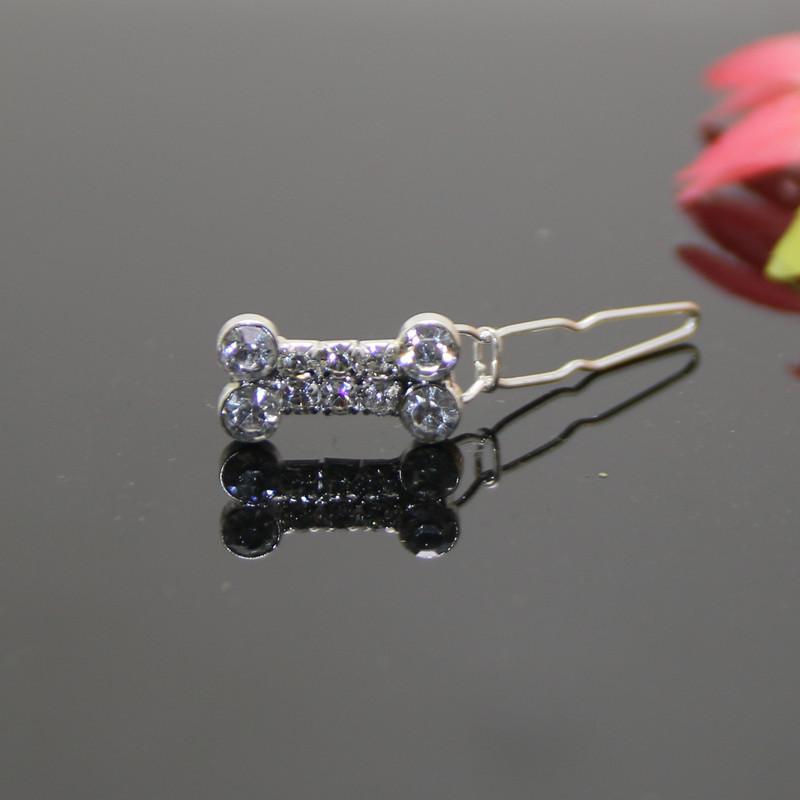 Rhinestone dog bone barrettes pet decorations in sparkling bone-shaped design