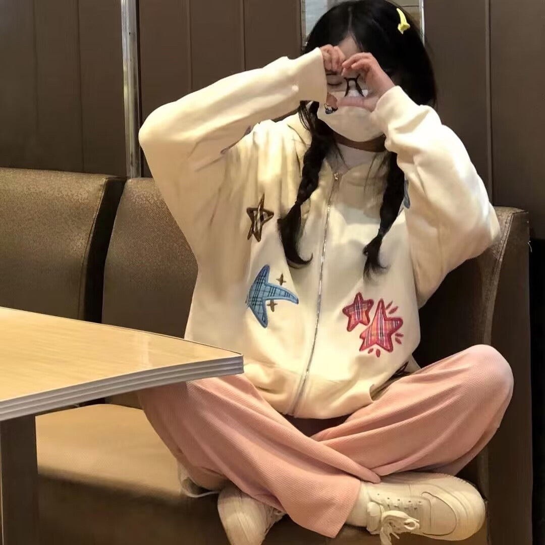 Women's American-style retro sweatshirt jacket in casual vintage design