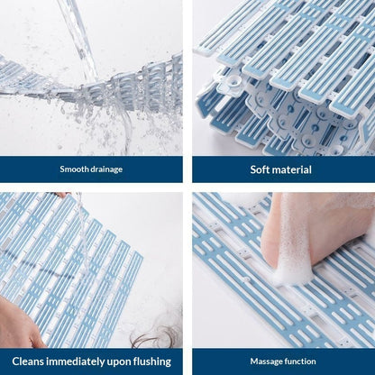 Bamboo-strand drainage bathroom non-slip mat with slatted texture and water-draining design