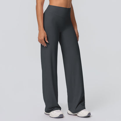 Casual high-waisted loose-fit solid-color yoga pants with hip-hugging fit by My Store