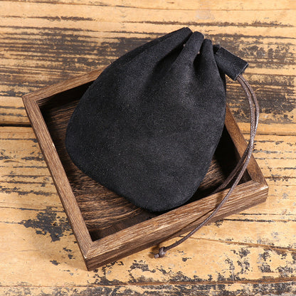 Vintage cowhide braided drawstring storage pouch wallet in first-layer leather