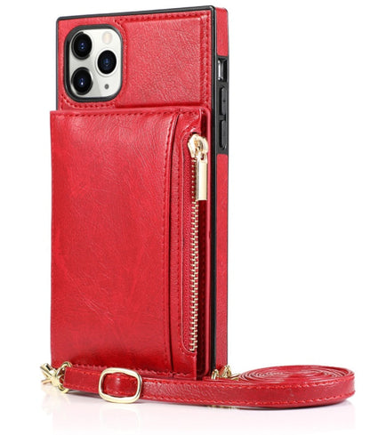 Crossbody backpack style coin card case phone case in compact design with adjustable shoulder strap