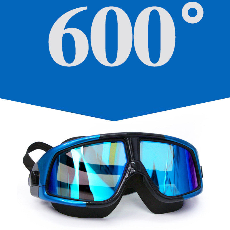 Transparent big-frame waterproof myopia swimming diving goggles for adults with electroplated lenses