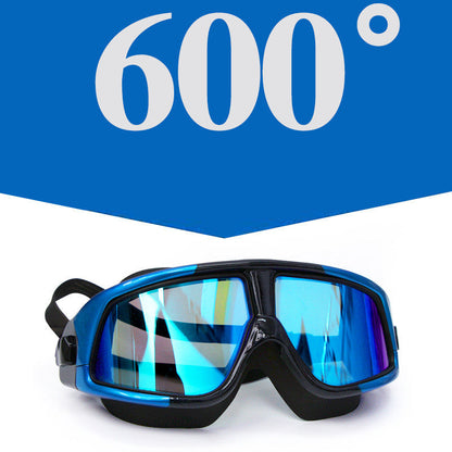 Transparent big-frame waterproof myopia swimming diving goggles for adults with electroplated lenses