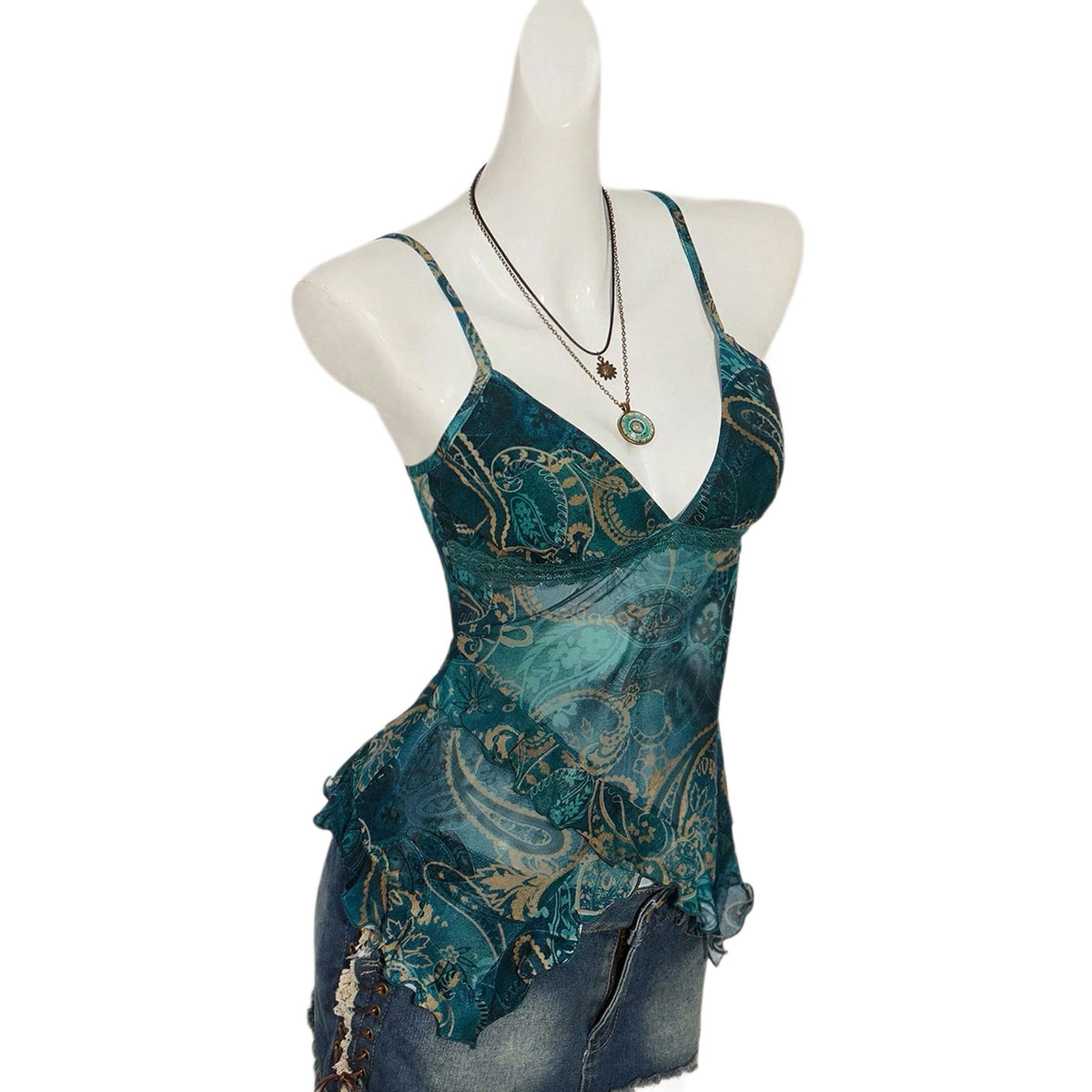 Floral-print mesh top with a figure-flattering fit and sheer long sleeves