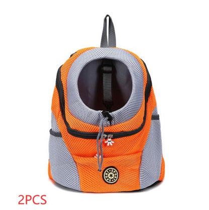 Pet backpack dog backpack exterior view in black with breathable mesh panels and padded straps