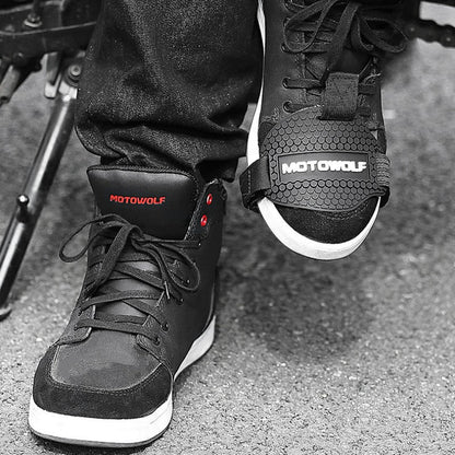 Motorcycle protective shoes gear in black with reinforced ankle and toe protection