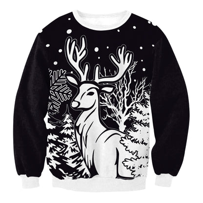 Men's Christmas tree striped digital print couple sweater by My Store