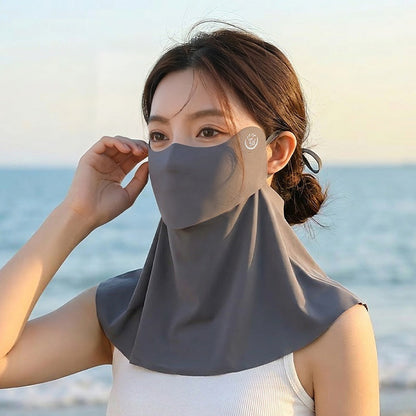 Women's half-face breathable UV-protective sun mask in black, covering the nose, cheeks and neck