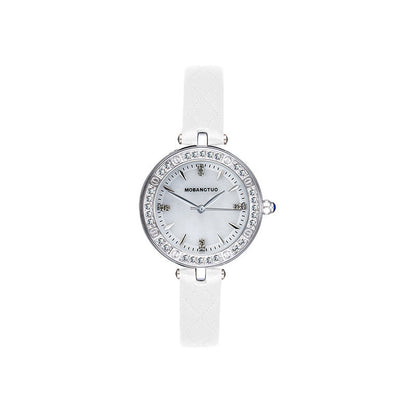 Women's waterproof high-end watch with belt, featuring a sleek round dial and adjustable strap