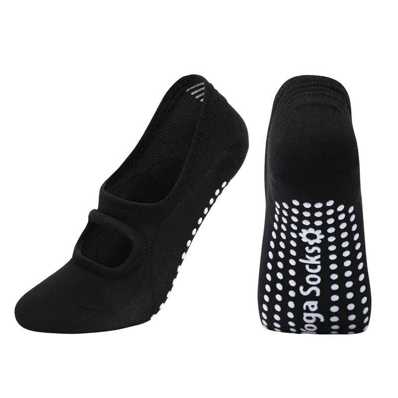 Women's yoga fitness floor socks with non-slip grips, designed for exercise and studio workouts