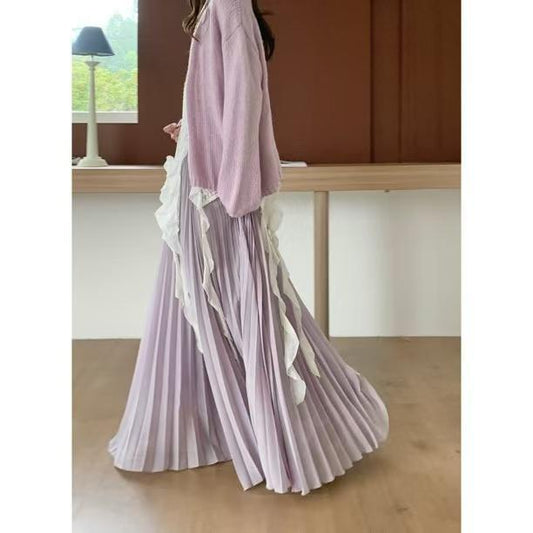 Plus-size pleated A-line long skirt for women, high-waisted chiffon tulle design by My Store