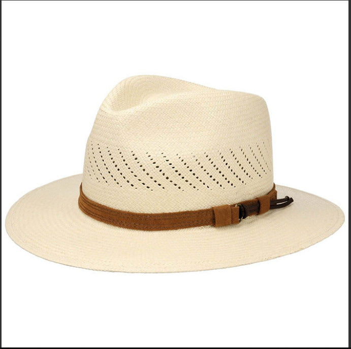 Striped bow flat-brimmed jazz straw top hat in natural straw with a decorative bow detail