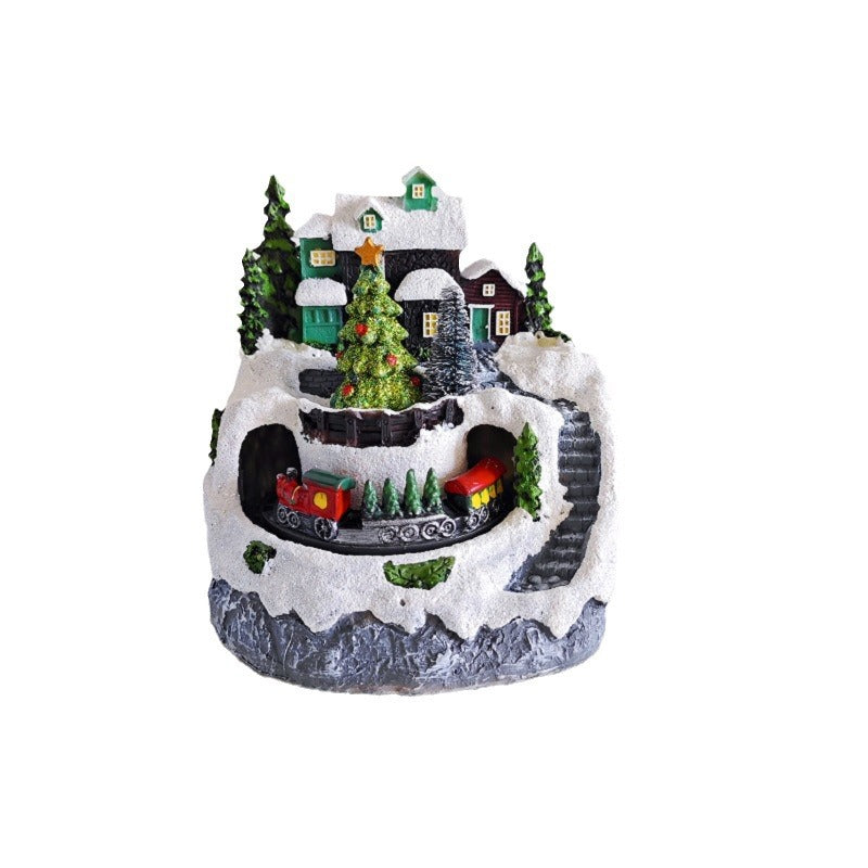Christmas rotating train resin decoration with concert scene and festive details